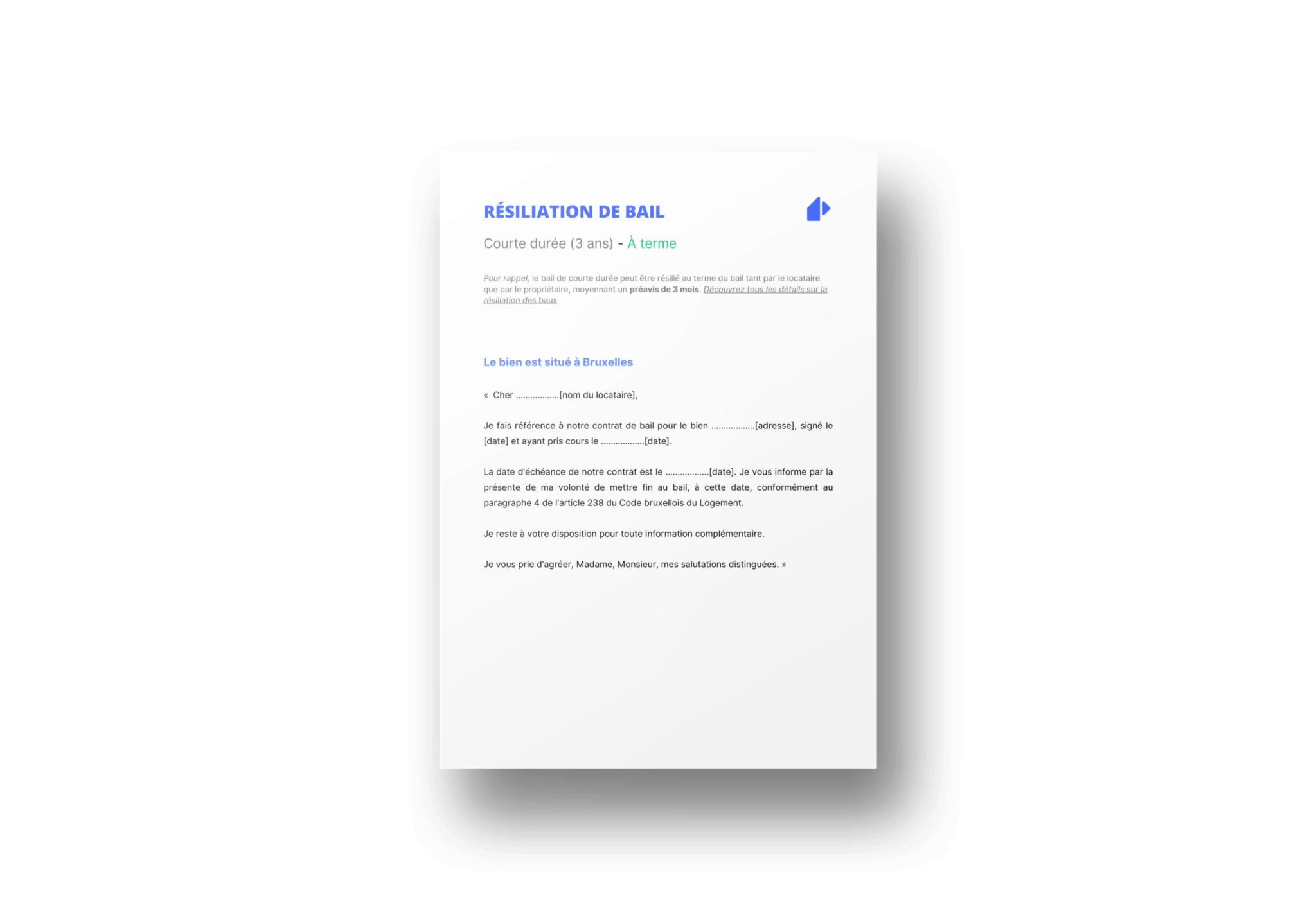 Modèle de résiliation de bail de courte durée à Bruxelles en 2024
