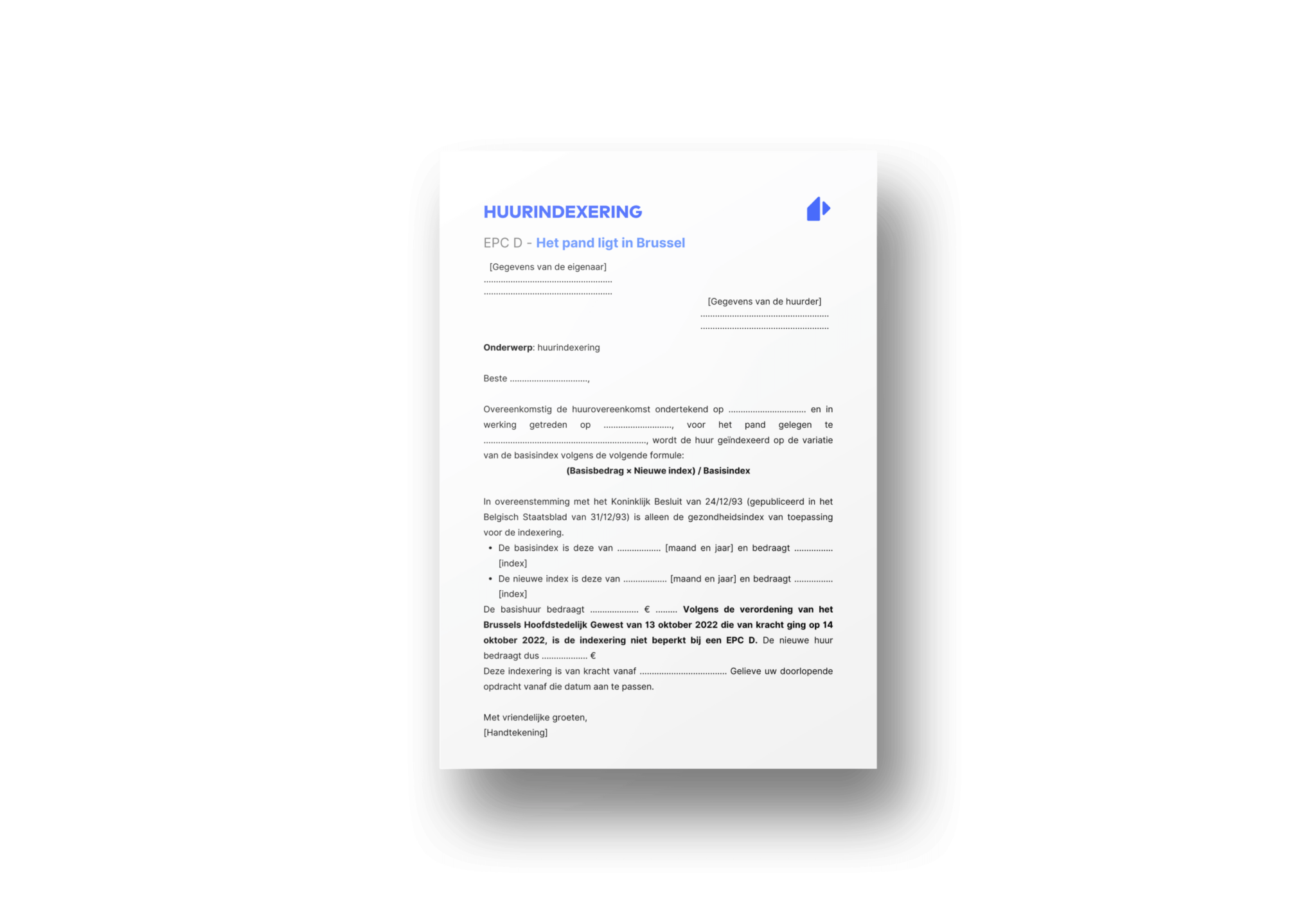 Voorbeeldbrief huurindexering met EPC D in Brussel Smovin
